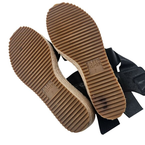 Eileen Fisher‎ Womens 7 Willow Espadrille Wedge Black Leather Sandals - Picture 9 of 10